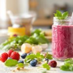 Berry smoothie with fresh berries and mint.