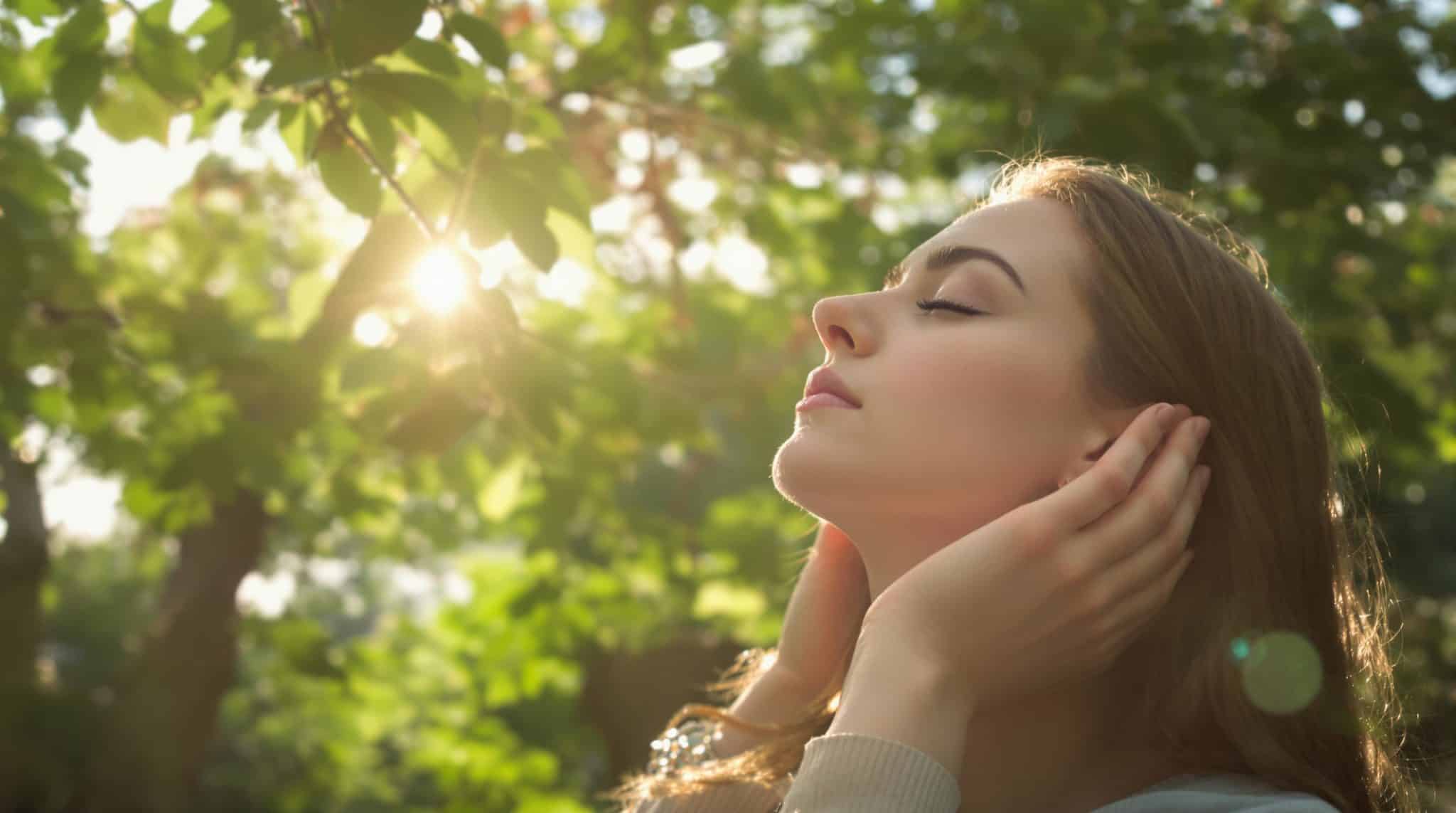 Woman enjoying sunlight in nature