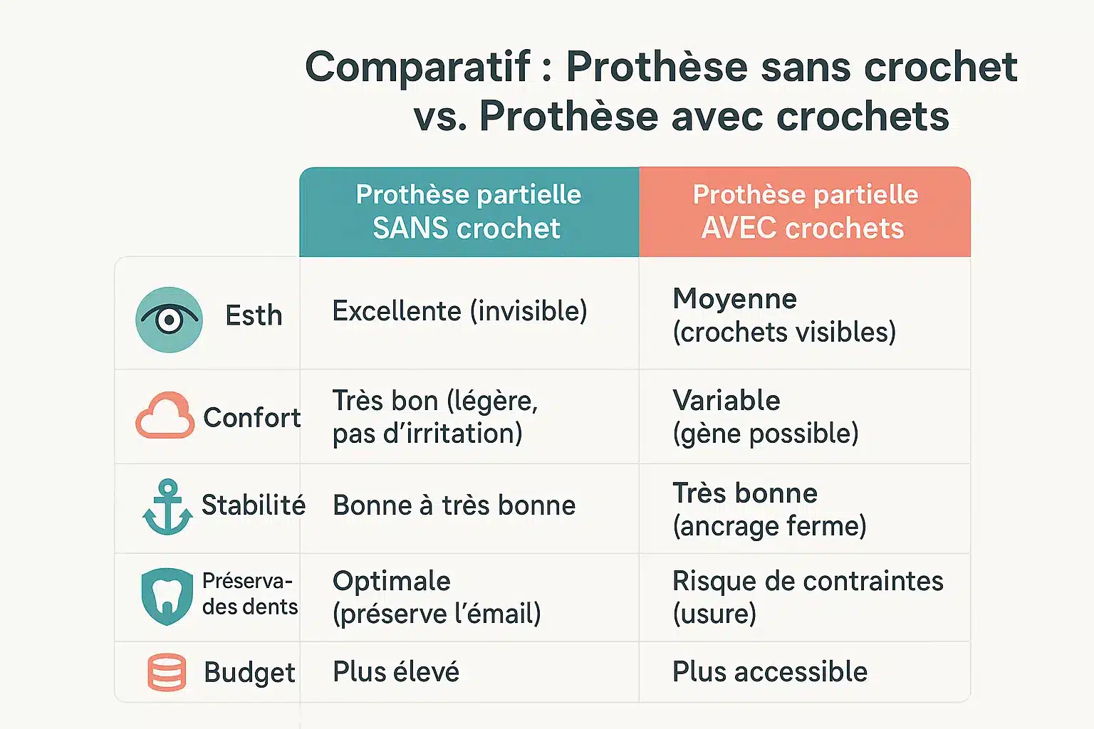 Illustration d'une prothèse sans crochet