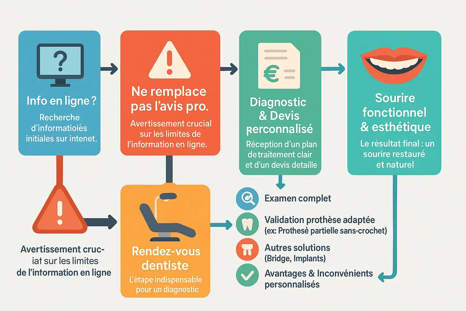 Illustration d'une consultation dentaire pour prothèse partielle sans crochet